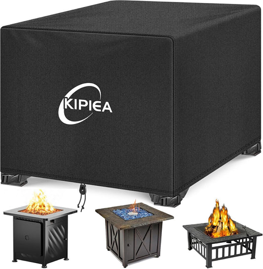 Square Fire Pit Cover, Upgraded 600D Strong Tear Resistant, 32" L X 32" W X 24" H 100% Waterproof Fire Pit Table Cover, UPF 50+ Outdoor Firepit Cover Square Fading Resistant
