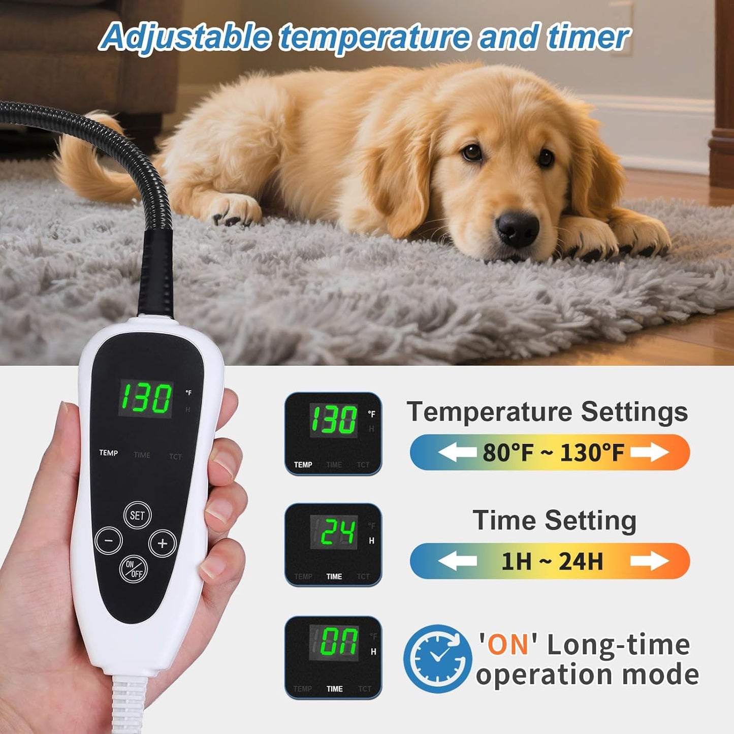 GOLOPET Cat Heating Pad 18X18 in with Smart Thermostat Switch and Power Line Protection Tube,Obtained MET and UL Dual Certification,Waterproof Pet Heating Pad for Cats, with Long Velvet Cloth Cover