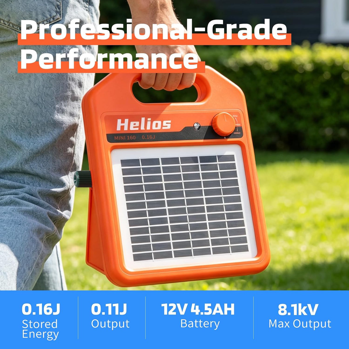 MINI160 2 Miles Solar Fence Charger, 0.16 Joule Solar Electric Fence Charger for Livestock, Pigs, Horses, Cattle Sheep, Solar Powered Electric Fence with Day or Night Mode, Easy Installation