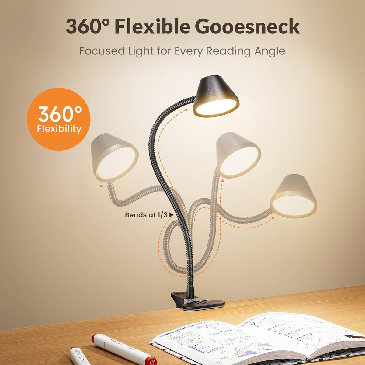 LEPOWER Clip on Light, Reading Lights for Books in Bed, 400LM, RG0 Eye-Care