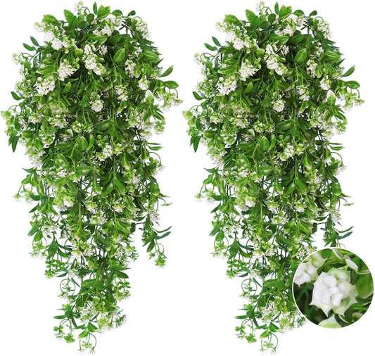 RECUTMS Artificial Fake Hanging Flowers Plants for Outdoors Decor 2Pcs