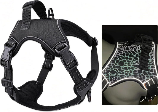 Litluky No-Pull Dog Harness for Large Dogs, Heavy Duty Reflective Cobra Pattern Vest with Front Clip, Easy Control Handle & Metal D-Rings – Size S, Black