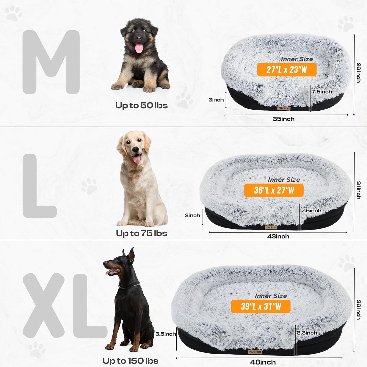 Fluffy Orthopedic Dog Bed for Large & Extra Large Dogs, Calming Plush Sofa Bed with Curved Bolster Support and Egg-Crate Foam Base, 43" Cozy Oval Pet Donut Bed with Washable Cover, Gray