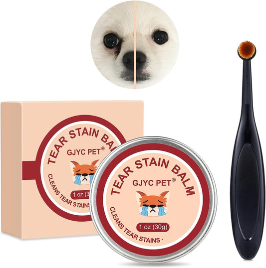 Natural Tear Stain Remover Balm for Dogs & Cats – Gentle & Effective Eye Care, Prevents Tear Stains & Reduces Redness, Safe & Non-Irritating Formula with Professional Brush, 1 Oz
