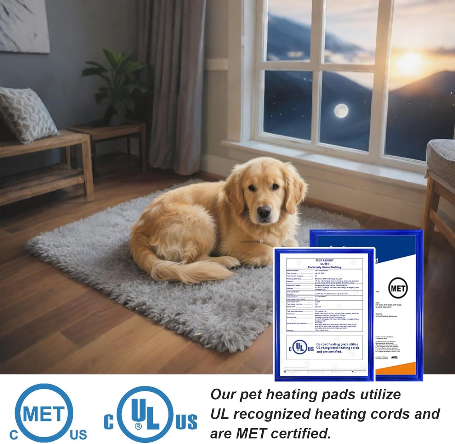 GOLOPET Cat Heating Pad 18X18 in with Smart Thermostat Switch and Power Line Protection Tube,Obtained MET and UL Dual Certification,Waterproof Pet Heating Pad for Cats, with Long Velvet Cloth Cover