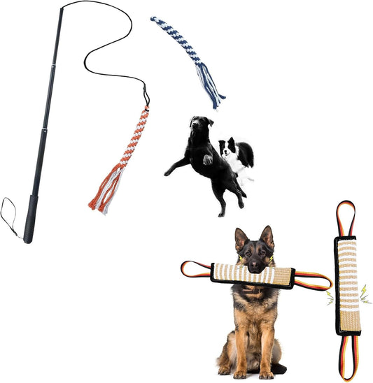 ASOCEA Dog Extendable Teaser Wand and Dog Tug Toy for Small Medium Large Dogs Training Playing Exercise