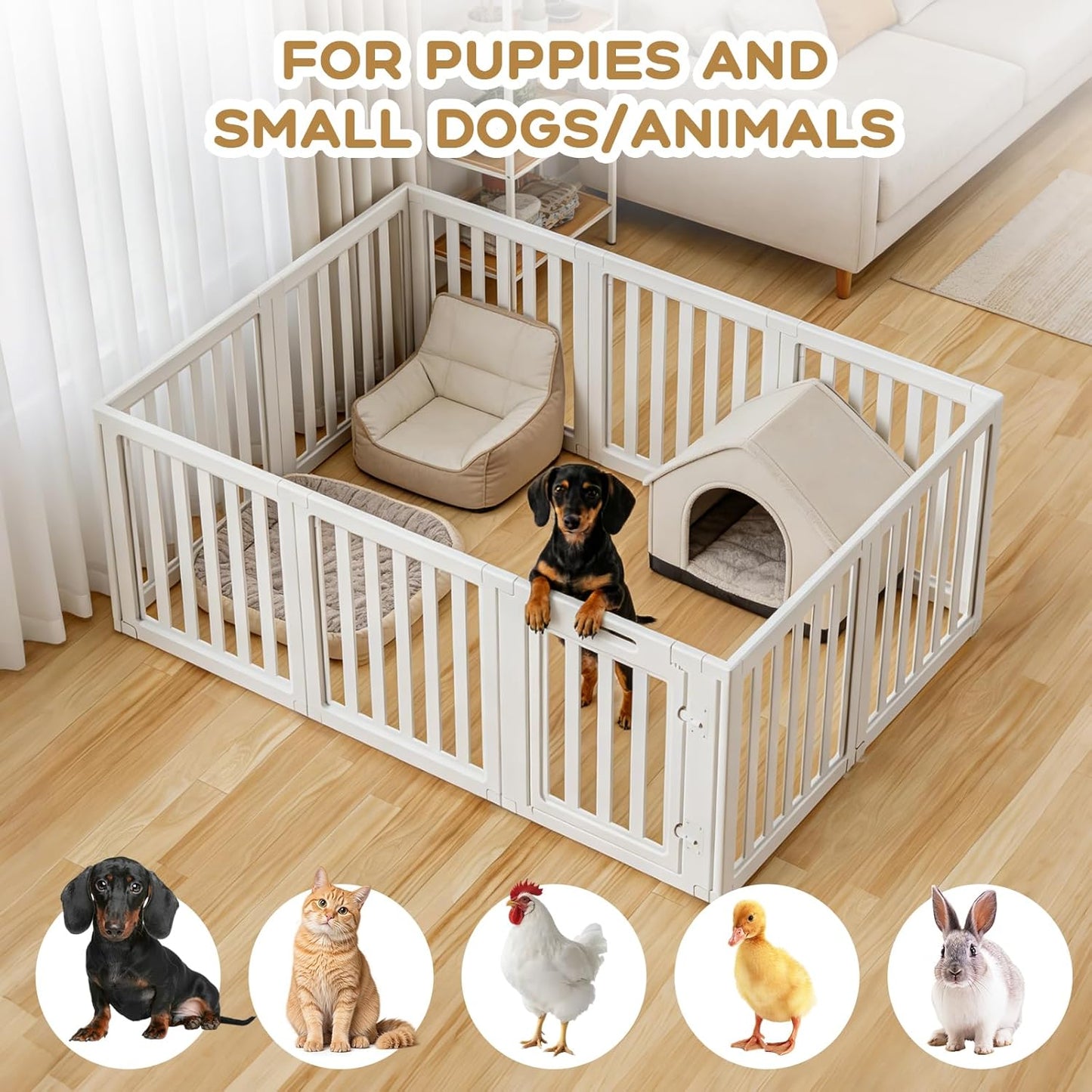 Dog Playpen, Clear Dog Pen, Dog Pen Indoor, Easy to Install and Remove Dog Play Pen, Puppy Playpen Suitable for Dogs, Cats,Dog Playpen Indoor (White, 23.6 Inch Height, 10 Panels)