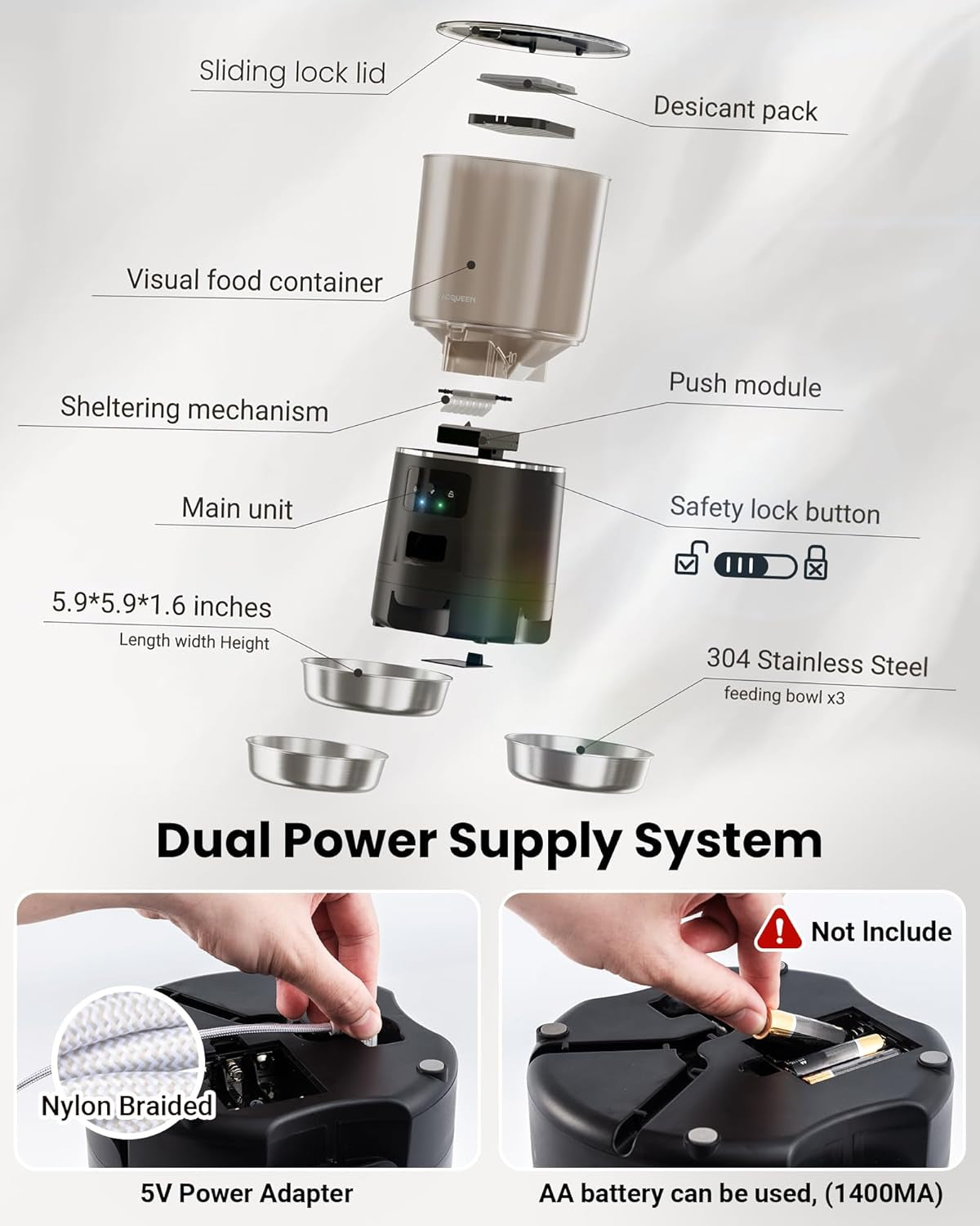 Automatic Cat Feeder for 3 Cats, 6L/25 Cup Cat Food Dispenser with Strong Anti-Jam System, Dual-Effect Desiccant, Smart Wifi App Control Pet Feeder, Automatic Dog Feeder with 10S Recorder