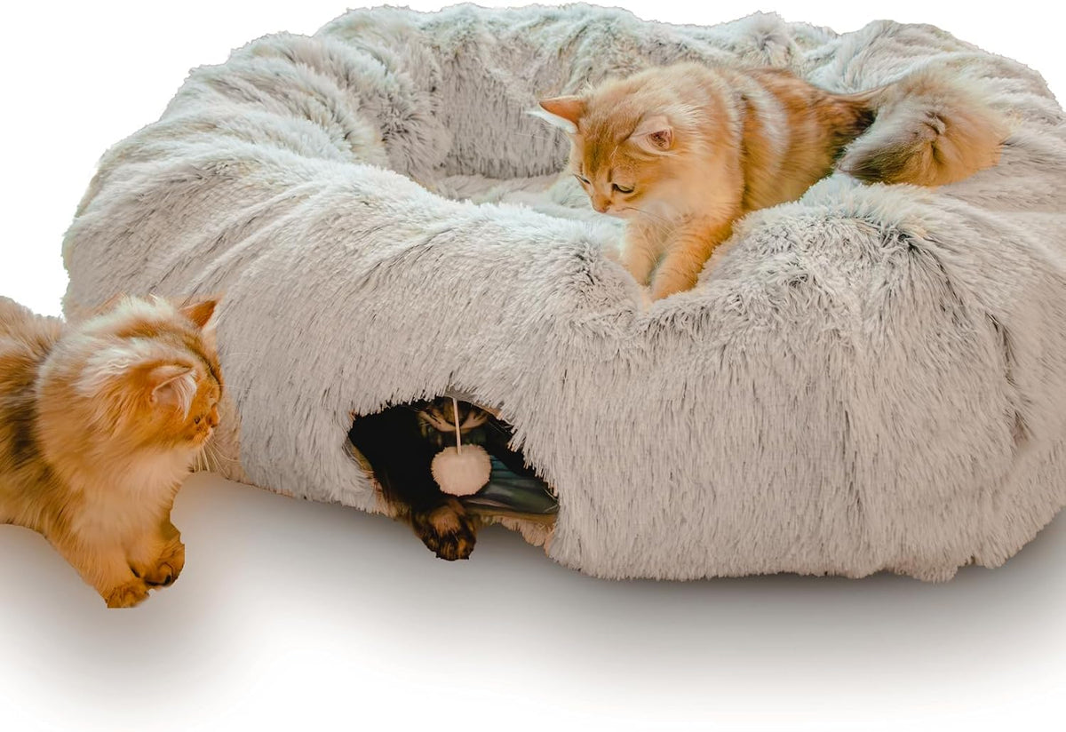Xxingsheep Extra Large Cat Tunnel Bed Plush Cat Cave for Indoor Adult Cats