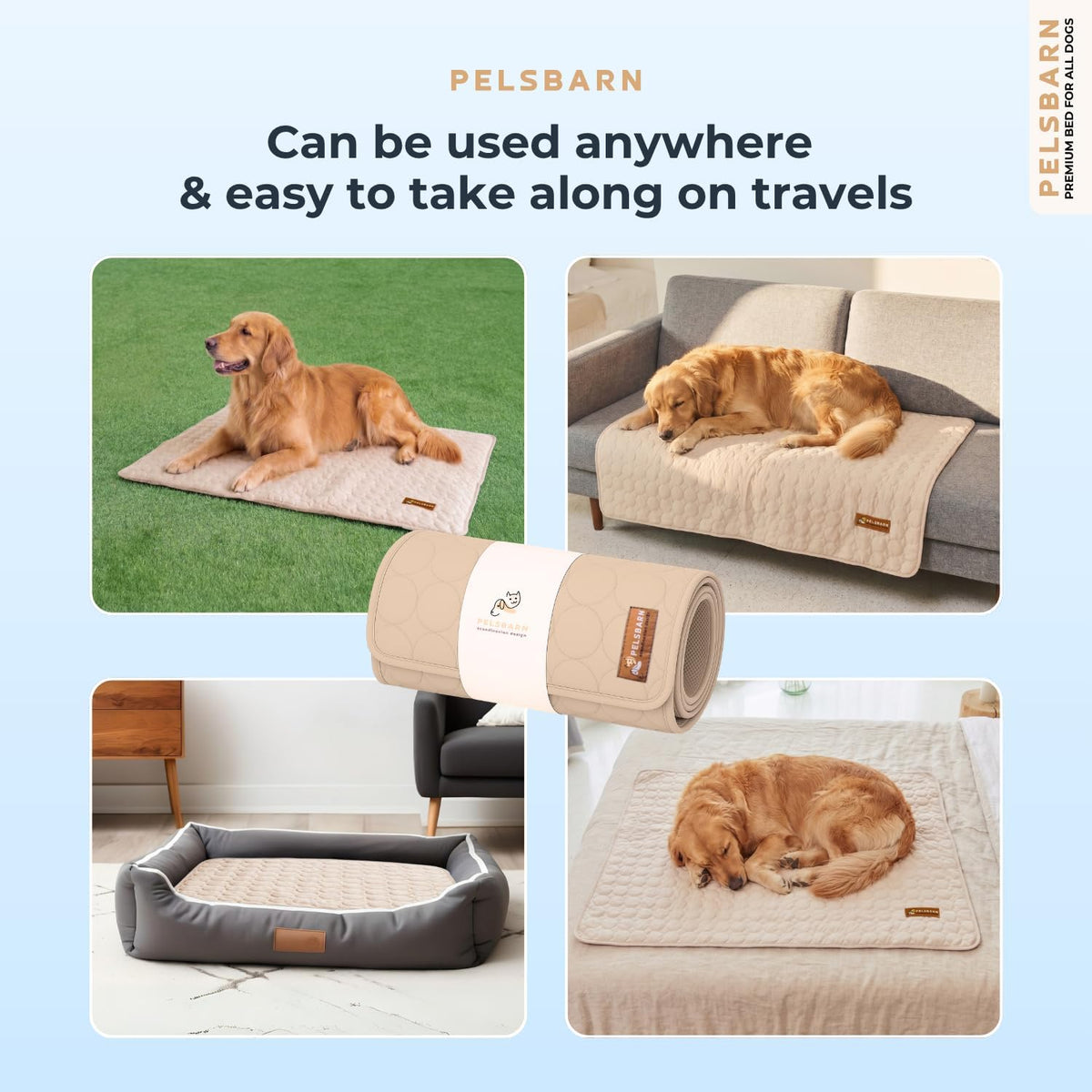 Pelsbarn Dog Cooling Mat, Ice Silk Self-Cooling Pad, Light Beige, XL