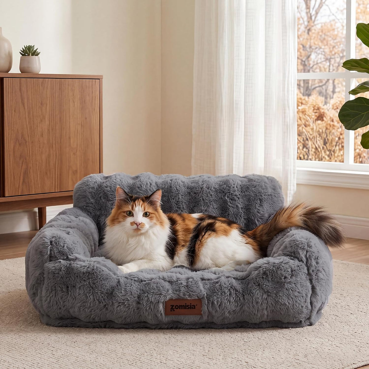 ZOMISIA Orthopedic Cat Couch Bed for Indoor Cats, Removable Washable Cover