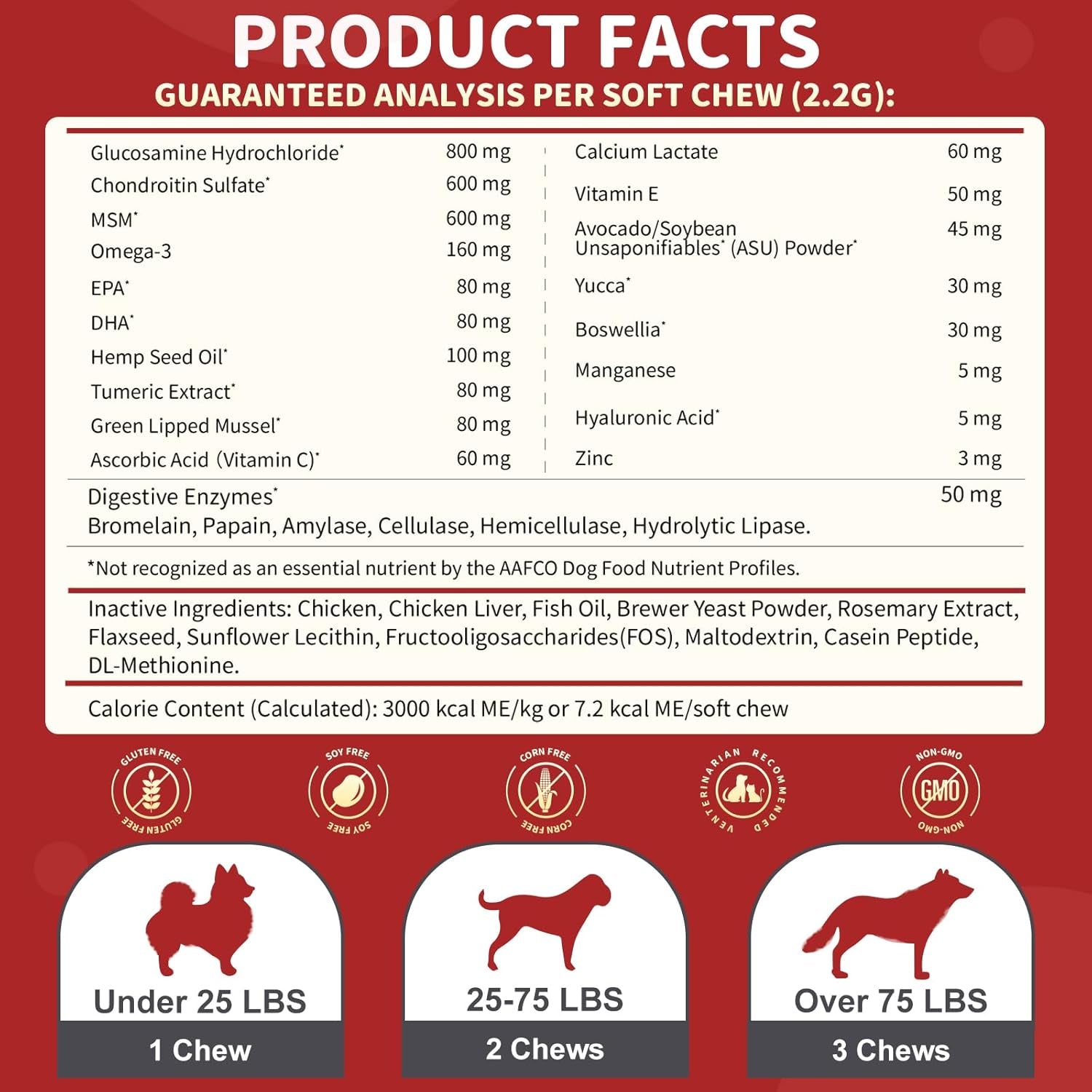 NATURE TARGET Glucosamine for Dogs, Joint Supplement with Chondroitin, MSM, Omega-3, Hemp for Pain Relief, Hip & Joint Chews for Dogs with Calcium for Bone Health, 120 Soft Chews