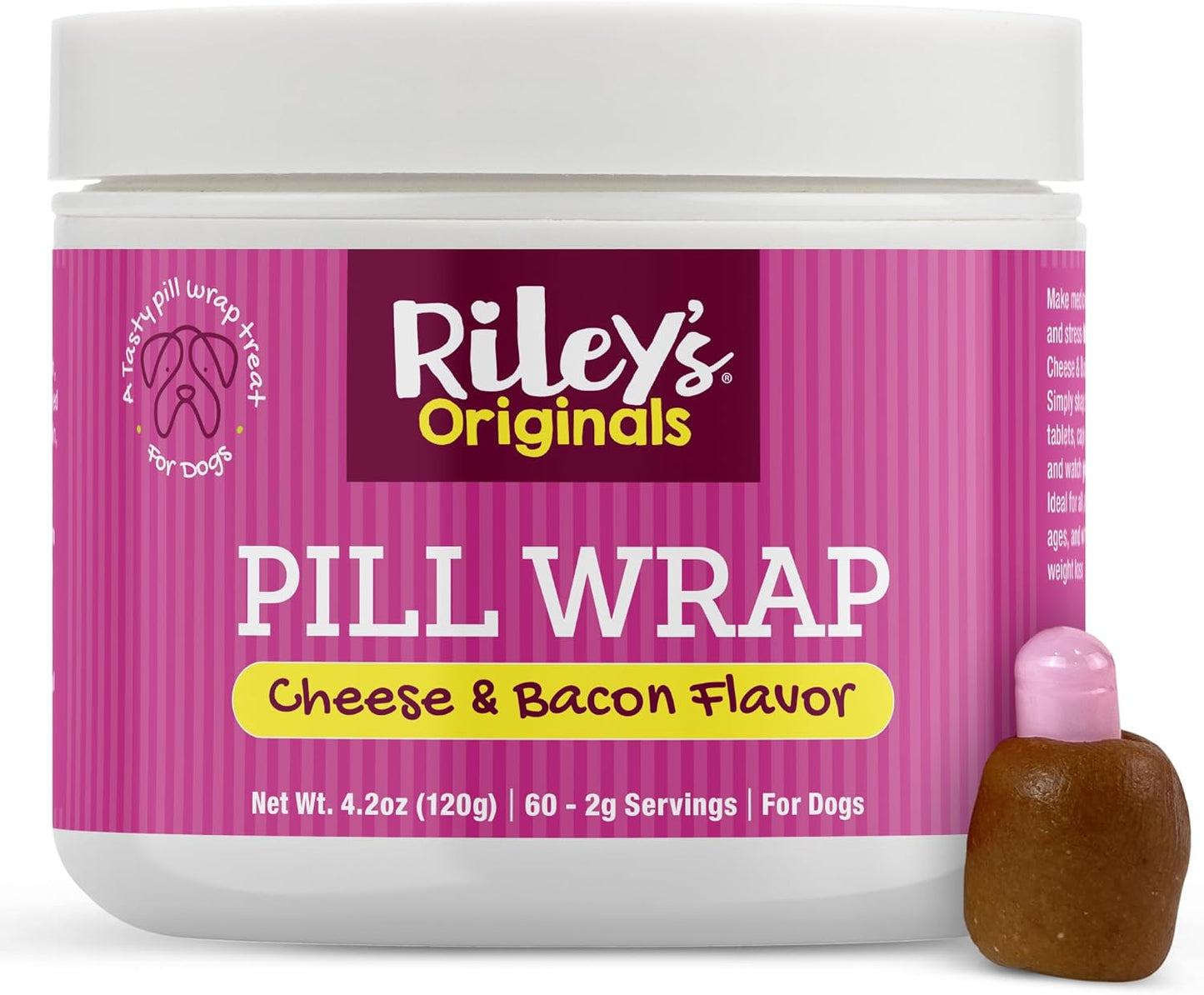 Riley'S Pill Wrap for Dogs - Delicious Cheese & Bacon Flavored Pill Paste for Dogs - Wrap Pills, Capsules, Tablets in a Pocket or Pouch to Mask the Taste & Make Pill Time Easy - 4.2 Oz