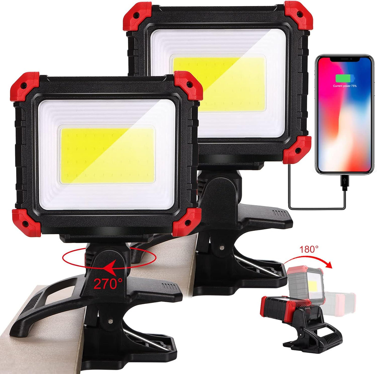 Easymaxx Rechargeable Clip Light 2 Pack, 2100LM LED Clamp Work Light