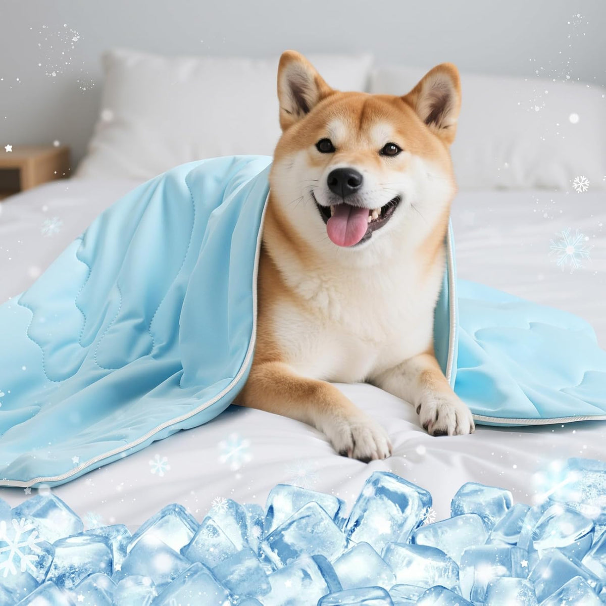 Premium Q-MAX>0.4 Cooling Dog Blanket, 30"×40", L, Blue