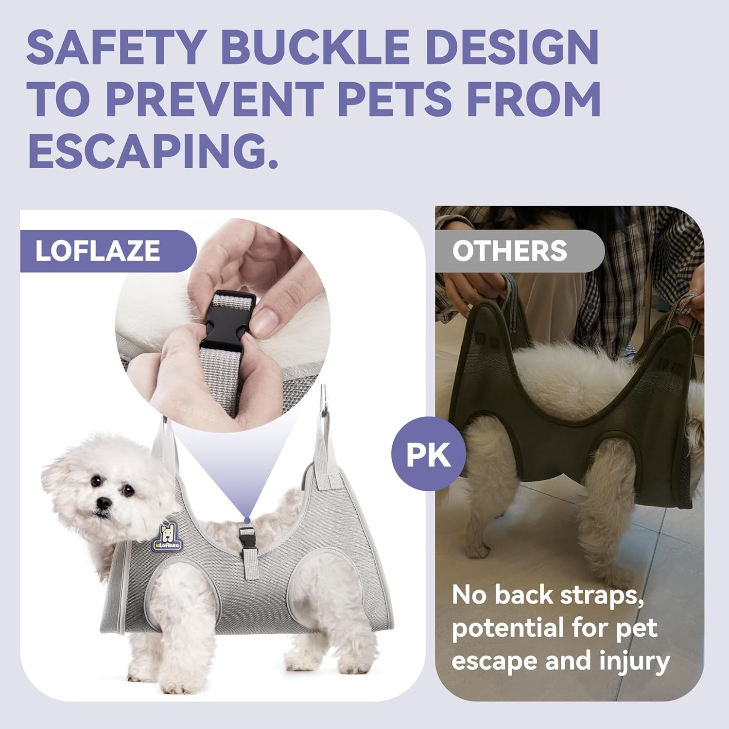 Loflaze Dog Grooming Hammock Harness for Dogs & Cats with Pet Nail Clipper Trimmer - Cat Hanger Sling for Trimming Clipping Nails- Dog Hammock Restraint Bag for Small Medium Large Pet （ Grey S ）