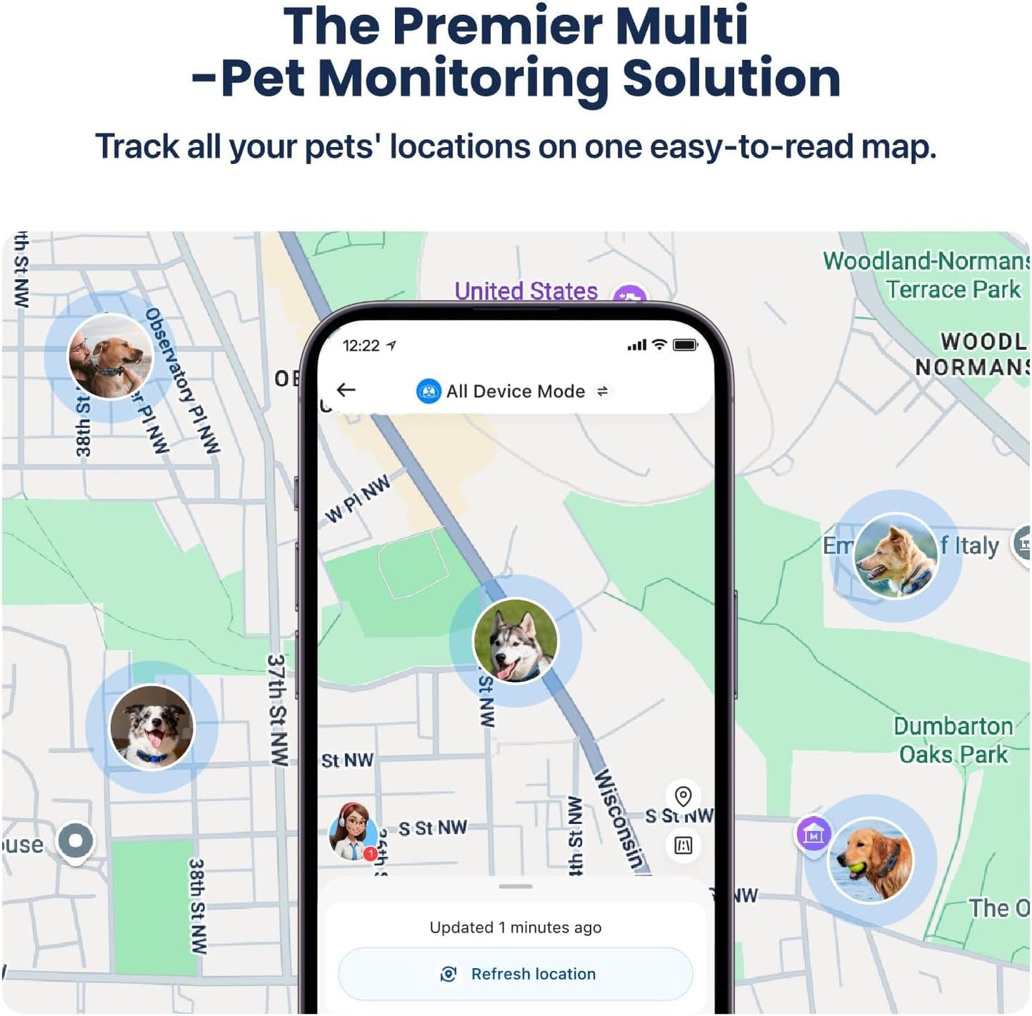 DBDD AI GPS Tracker for Dogs (White) with Virtual Fence & Real-Time Location - Waterproof Electronic Collar for Escape Artists, AI Health Monitor for Medium to Large Dogs (30Lbs+), Ios & Android