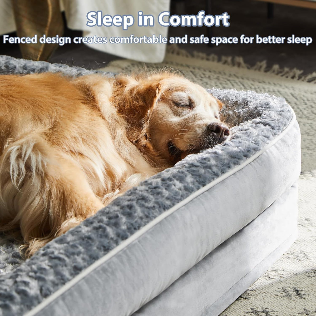 WNPETHOME Orthopedic Washable Dog Bed Large for Senior Dog Cozy Sleep