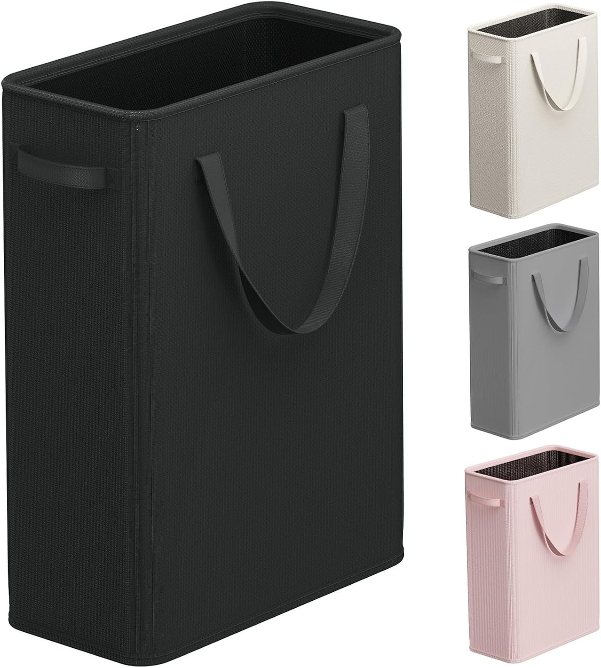 Optish 50L Slim Laundry Hamper, Small Laundry Basket with Handles, Black Narrow Laundry Basket for Dorm, Bedroom, Living Room, Collapsible Laundry Hamper