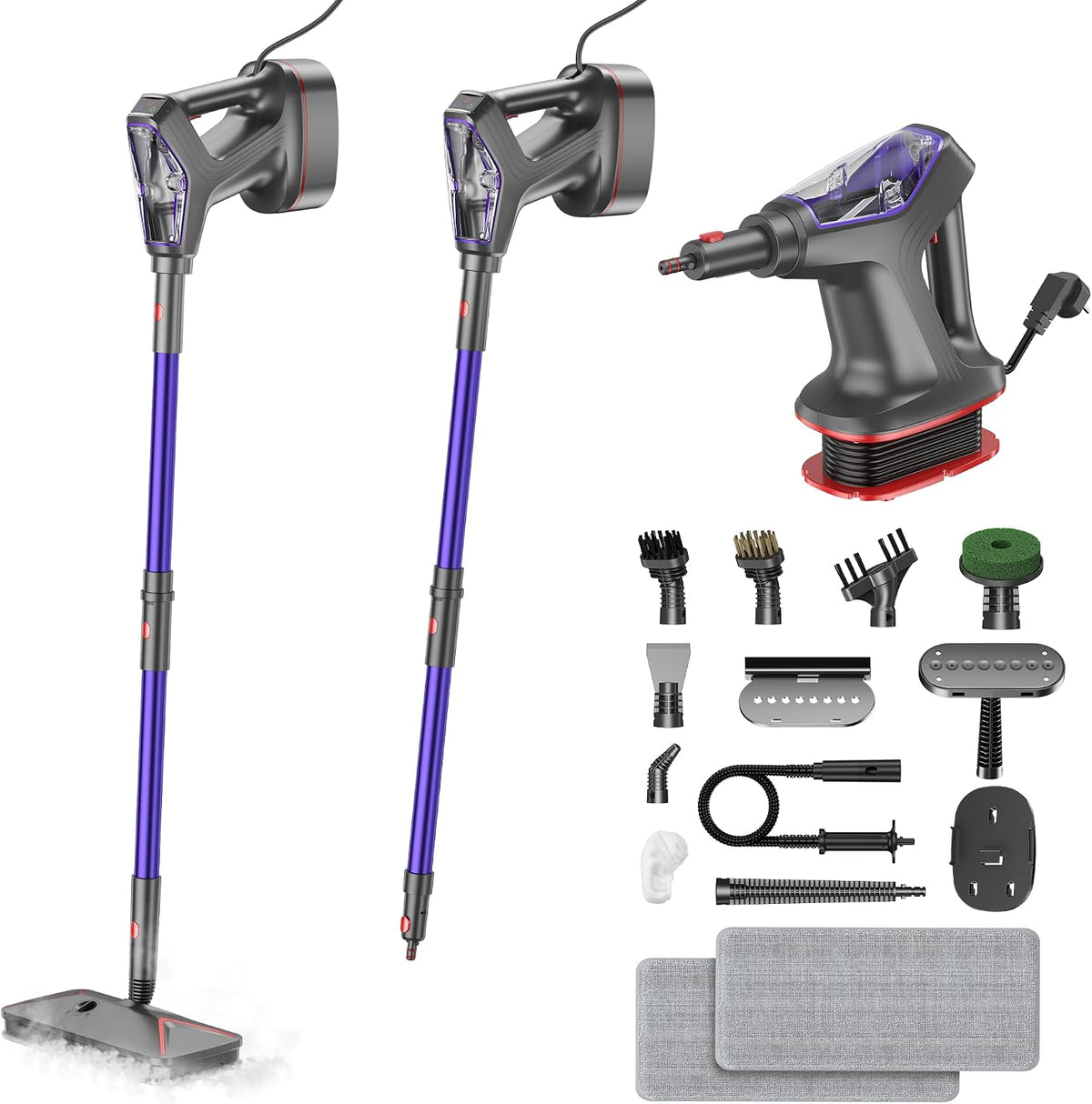 WVSAW Heavy Duty Power Steamer 3-In-1 Steam Mop and Handheld Steam Cleaner for Home, Garage, Workshop, Hardwood, Tile, Walls, Grout, Windows, Furniture, Deck, with Wall Mount and Cord Storage
