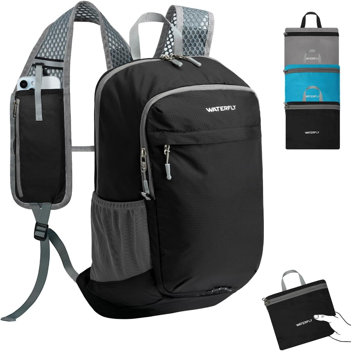 WATERFLY Small Packable Travel Backpack: 15L Lightweight Hiking Daypack