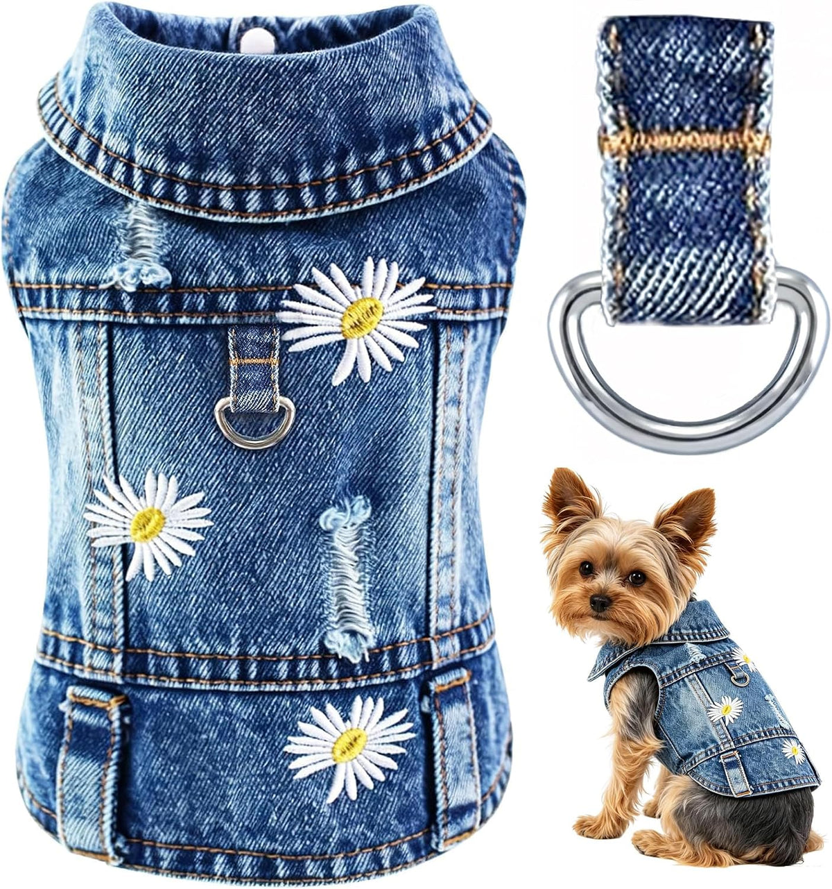 Dog Jean Jacket for Small Dog, Denim Vest Cat Clothes, Cute Outfit Costume