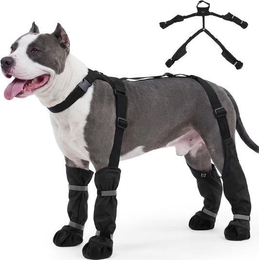 Waterproof Dog Suspender Boots with Harness, Anti-Slip Full Legs Dog Boots