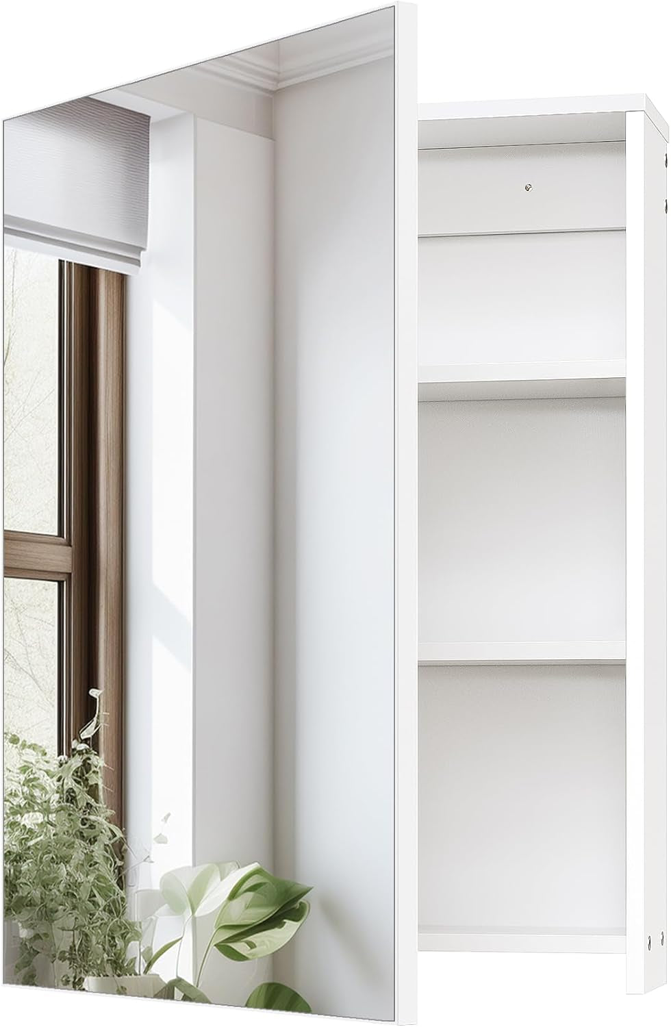 CHOEZON Bathroom Medicine Mirror Cabinet, 17.7'' X 23.6'', Wall-Mounted Bathroom Vanity with Mirror, Bathroom Medicine Cabinet with Storage Function, Hanging Storage Cabinet, Adjustable Shelves, White