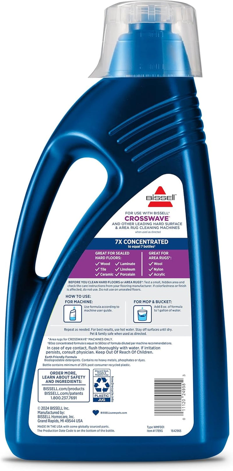 Bissell Multi-Surface Solution, for Use in Crosswave and Other Leading Hard Surface and Area Rug Cleaners, 80Oz, Dissolves Dirt, Grime, and Tough Sticky Messes