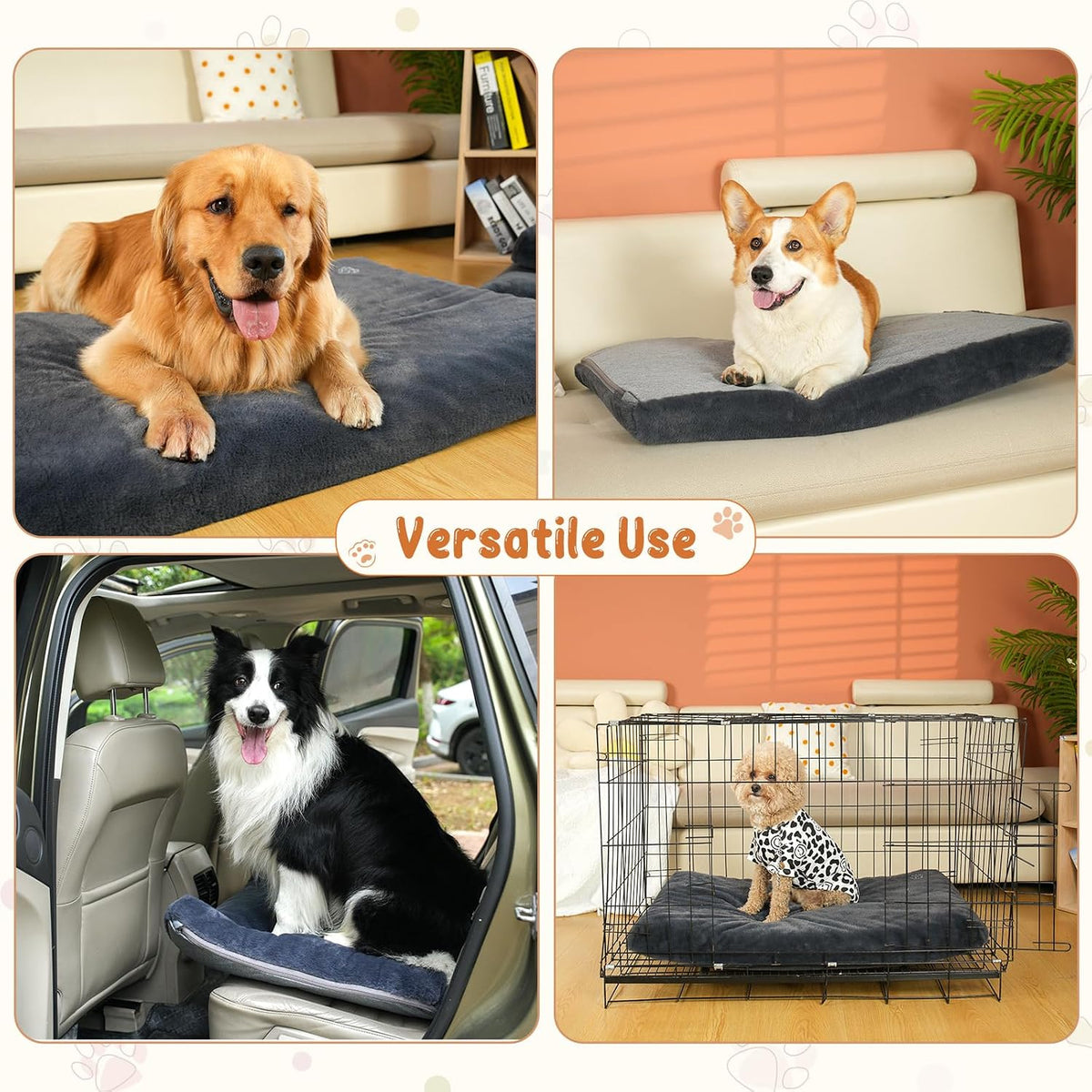 EMPSIGN Dog Bed Mat Crate Pad Mattress, Ultra Soft Pet Kennel, Grey, Small