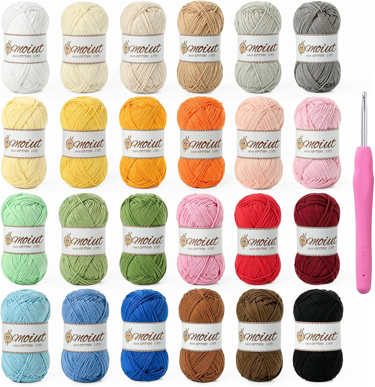 24 Pack 100% Milk Cotton Yarn for Crocheting, 1200G/3150Yd Baby Yarn for Crocheting Soft, Fuzzy 5 Ply Cotton Crochet Amigurumi Yarn for Puzzle/Clothes&Crafts(Set A)