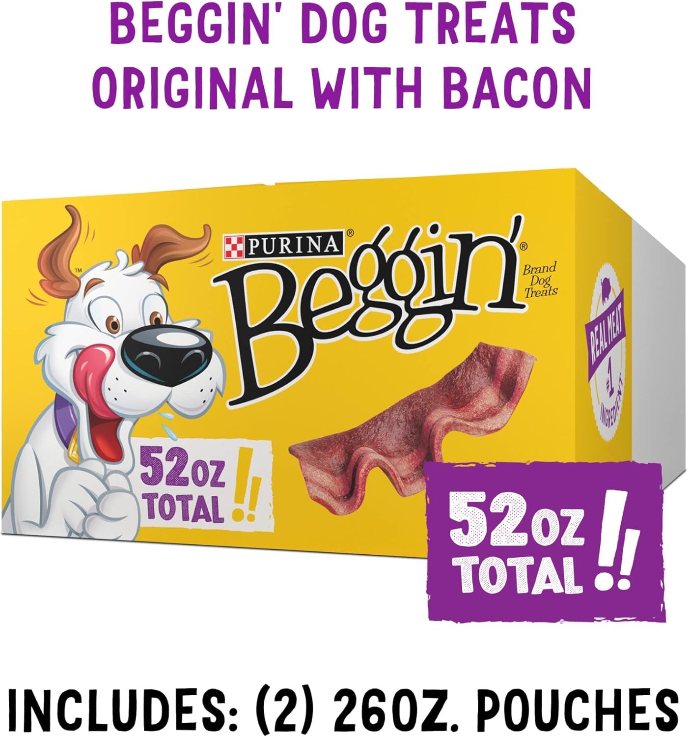 Purina Beggin' Strips Dog Treats, Original with Bacon Flavor - (Pack of 2) 26 Oz. Pouches