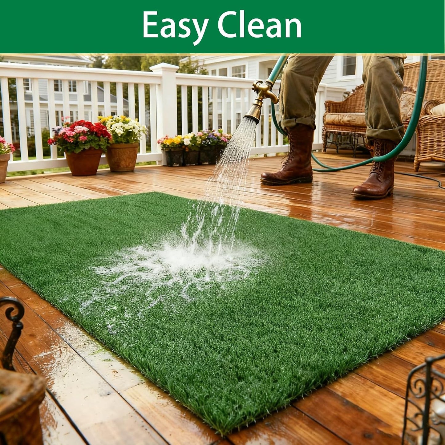 TOOKOO Artificial Grass Outdoor Rug - 6FT X 9FT Fake Grass for Dogs - Patio Balcony Turf Mat - 20Mm Pile Height with Drain Hole