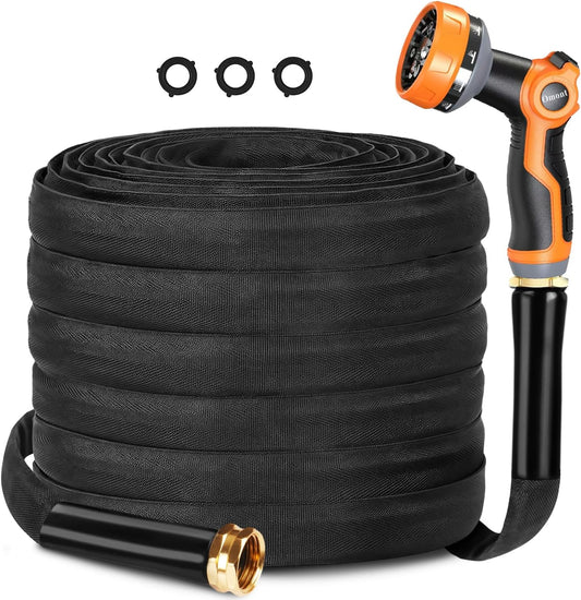 Garden Hose 25FT, Flexible Water Hose with Nozzle Non-Expanding Camper Hose Fabric-Covered Garden Hose - Burst-Resistant, Kink-Free, High-Pressure Use for Lawns, Gardens, and Outdoor Cleaning
