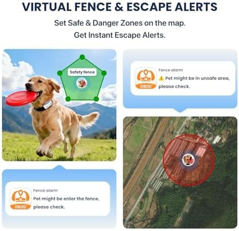 DBDD AI GPS Tracker for Dogs (White) with Virtual Fence & Real-Time Location - Waterproof Electronic Collar for Escape Artists, AI Health Monitor for Medium to Large Dogs (30Lbs+), Ios & Android