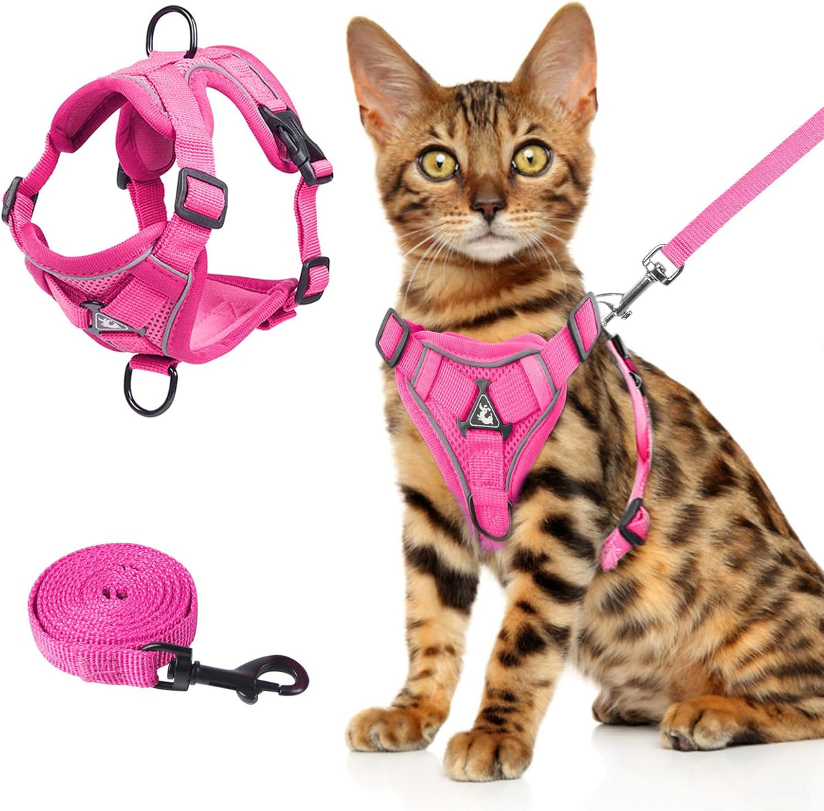 Wanheart Cat Harness and Leash, Adjustable Mesh Vest，Rose Red, L