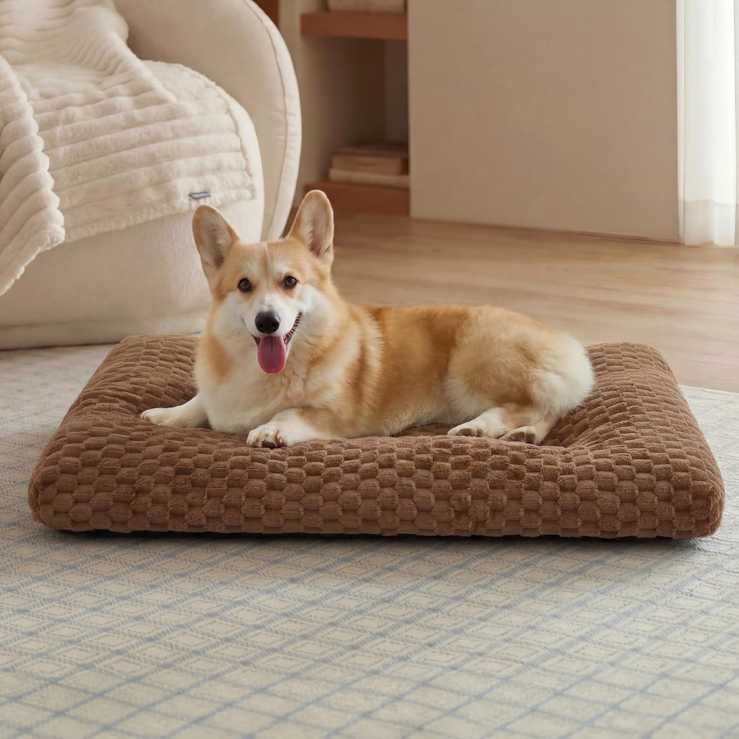 Bedsure Calming Dog Bed for Medium Dogs, Donut Pet Bed | Washable Dog Bed for Crate, Soft Fluffy Bubble Fleece Pet Bed
