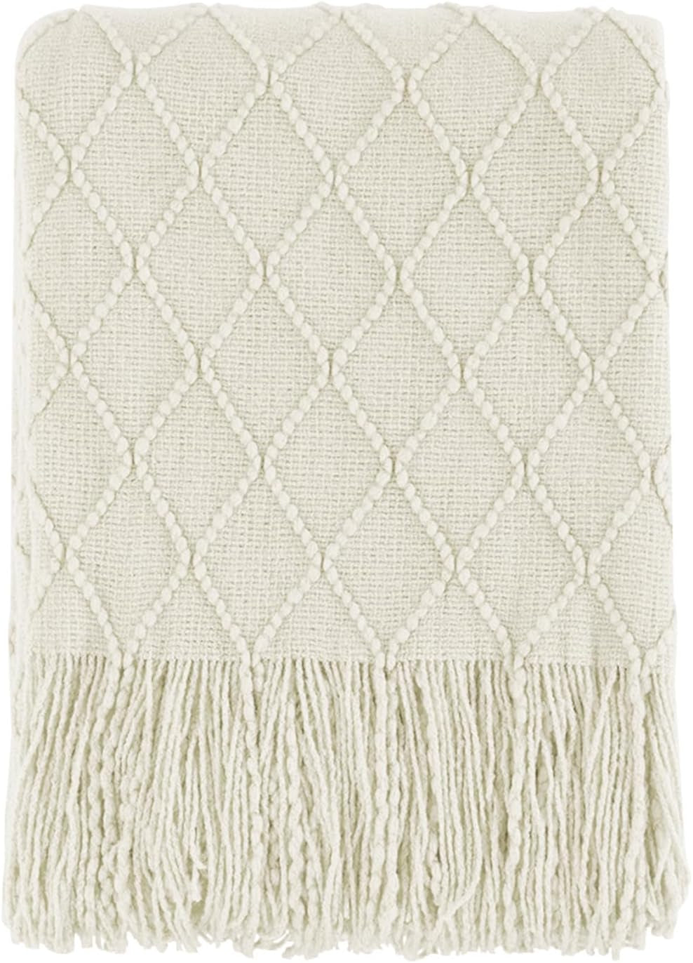 BOURINA Beige Throw Blanket 50X60 Inches Throw Textured Solid Soft Sofa Couch Decorative Knit Blanket