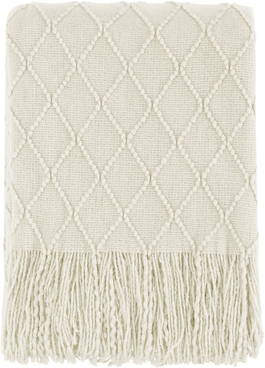 BOURINA Beige Throw Blanket 50X60 Inches Throw Textured Solid Soft Sofa Couch Decorative Knit Blanket