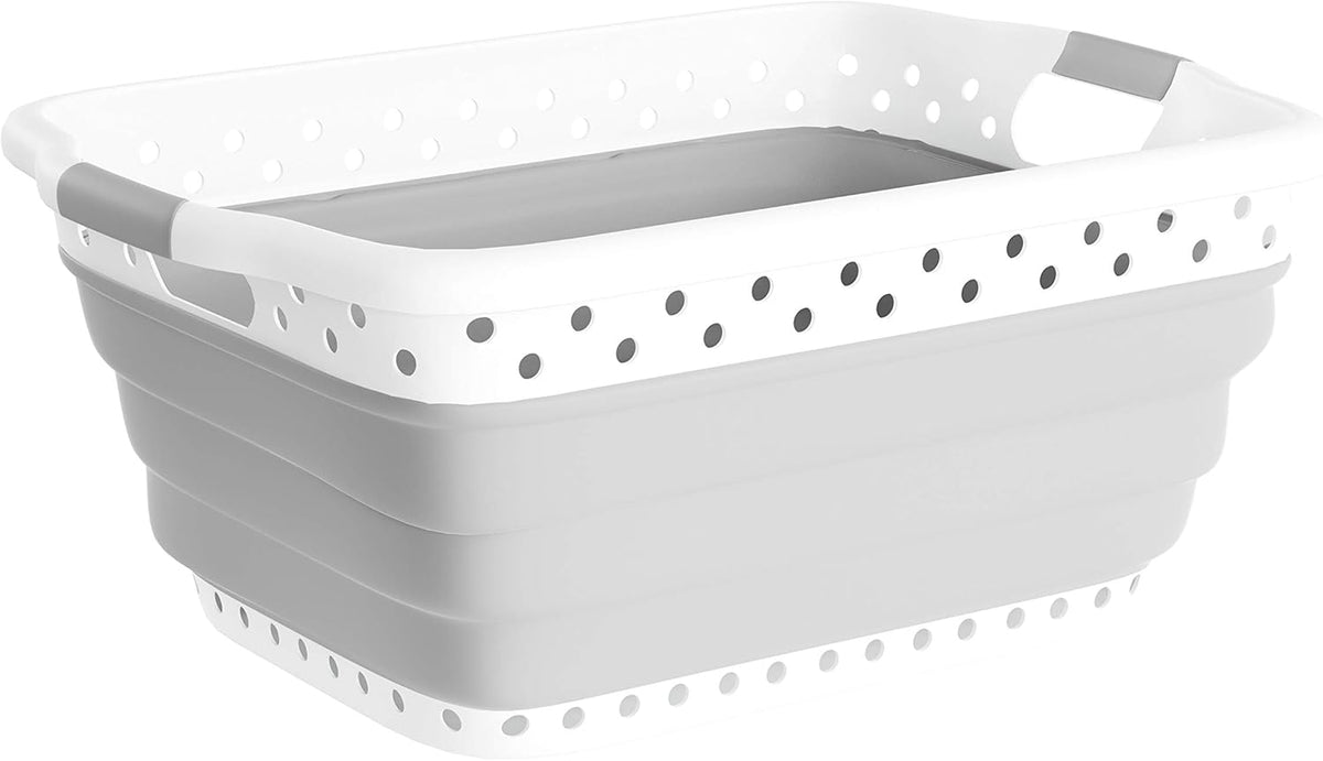 Lavish Home Collapsible Plastic Laundry Basket, Gray, 24.25”X17.5”X10.5”