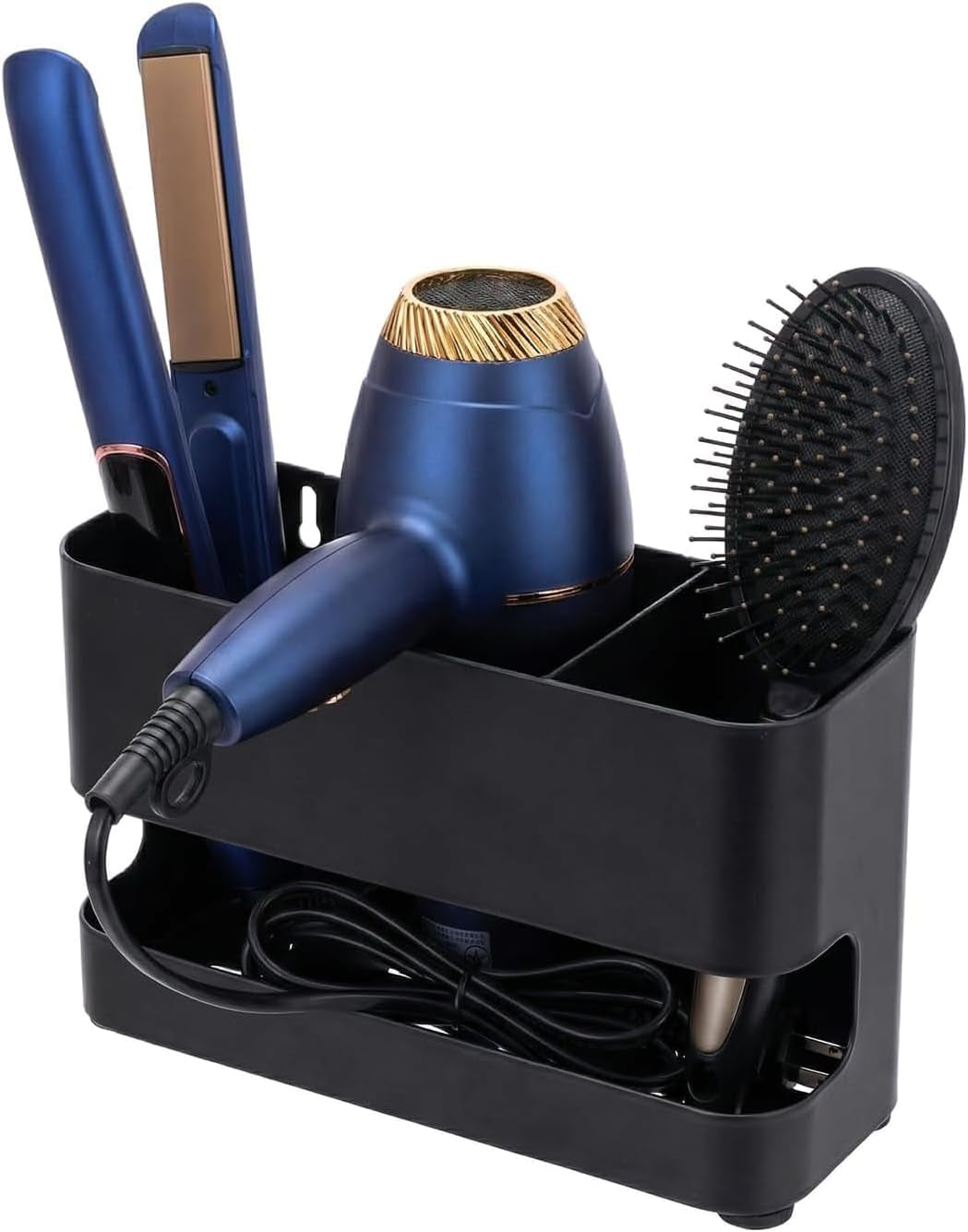 Mygift Wall Mount Salon Hair Tool Organizer with 3 Slots, Black Metal