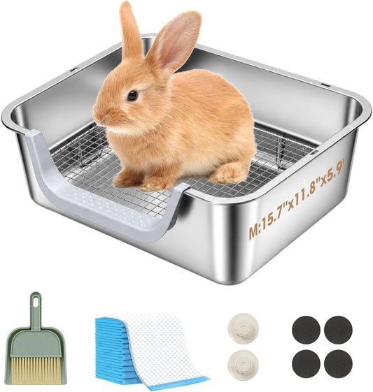 Stainless Steel Rabbit Litter Box, XL (19.5×13.6×5.9 In)