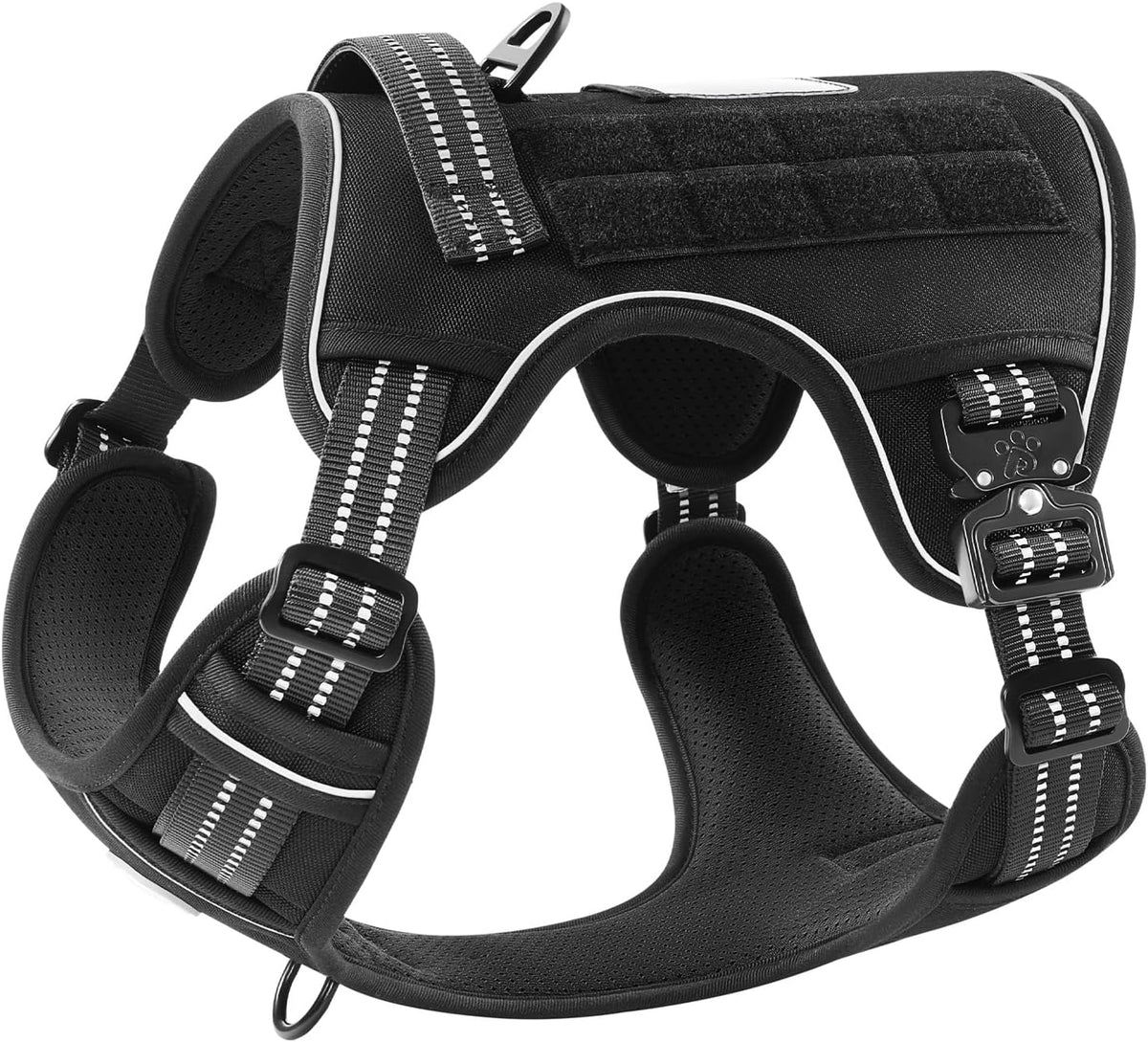 Pawspassion No Pull Dog Harness for Small Dog, Heavy Duty Tactical Adjustable Pet Harness, Voyager Service Walking Vest Harness with Easy Control Handle Ring Reflective Strip (Stealth, S)