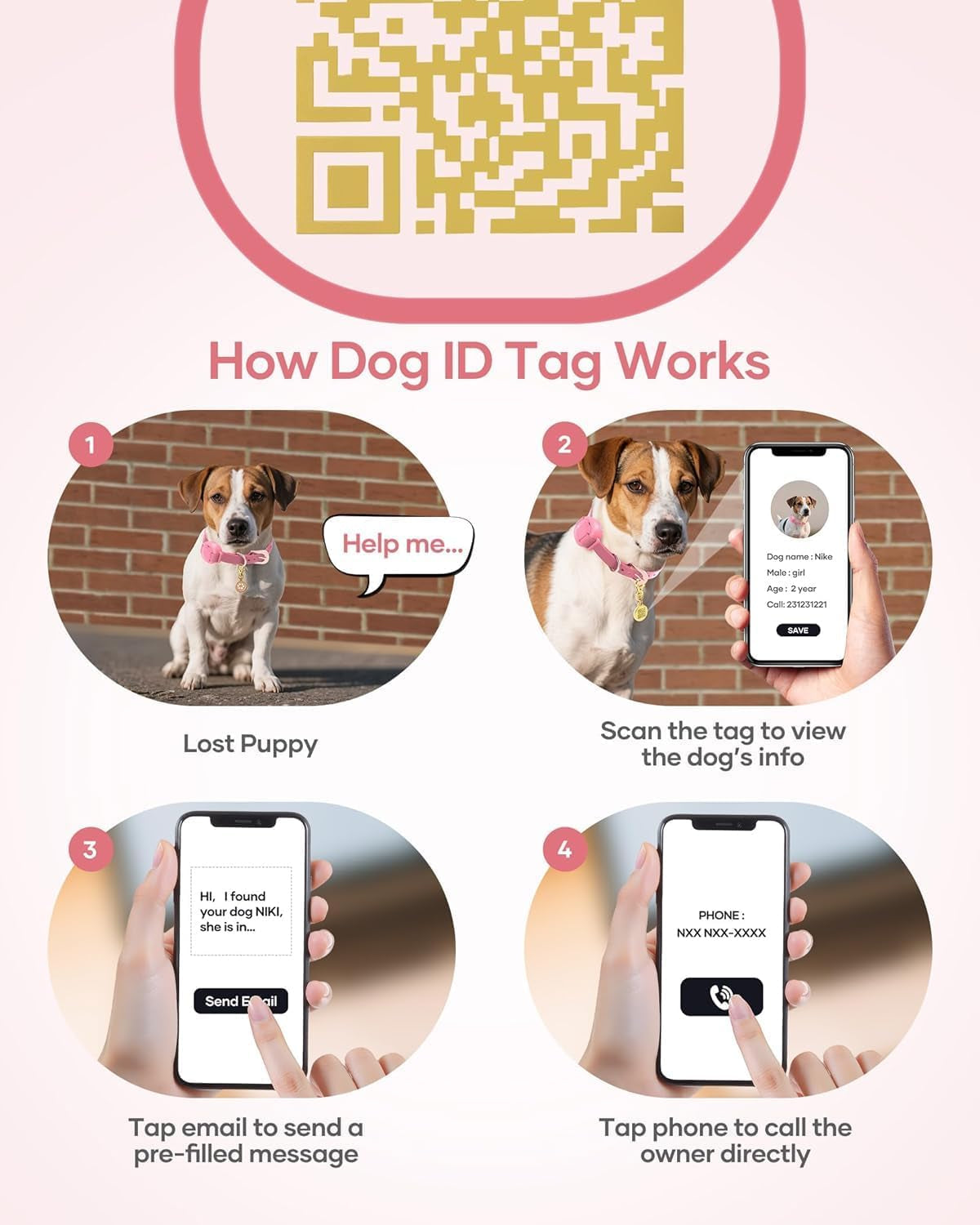 2-In-1 Pet ID Tag & Shock Collar for Small Dogs - 4200FT Dog Training Collar with Remote for 5-30Lbs Dogs, IPX8 Waterproof Rechargeable E-Collar with Beep(1-9), Vibration(1-3), Safe Shock(0-16)
