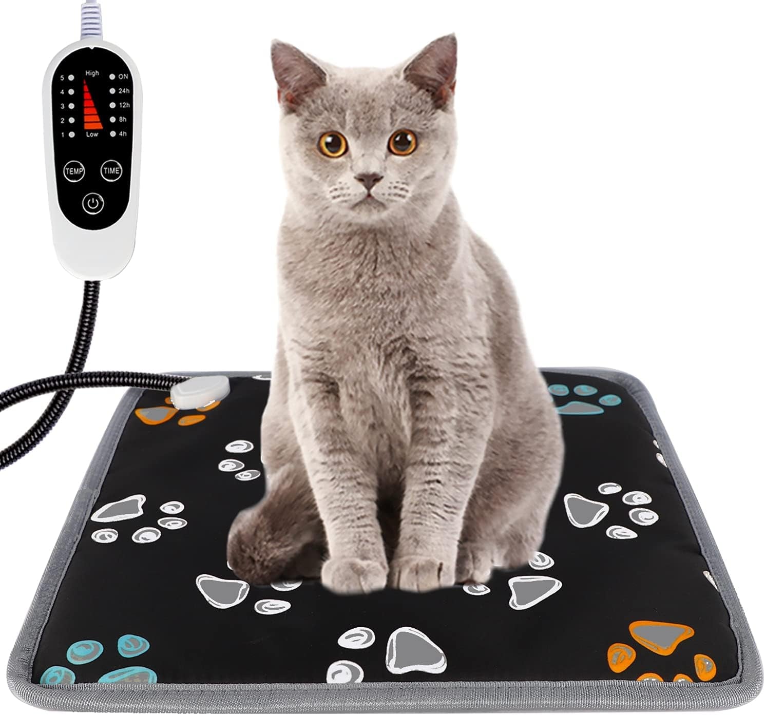 Furrybaby Pet Heating Pad, Waterproof Dog Heating Pad Mat for Cat with Durable Anti-Bite Tube Indoor for Puppies Dogs Cats (1 Pack Black, 17 X 17In, Temp Adjustable)