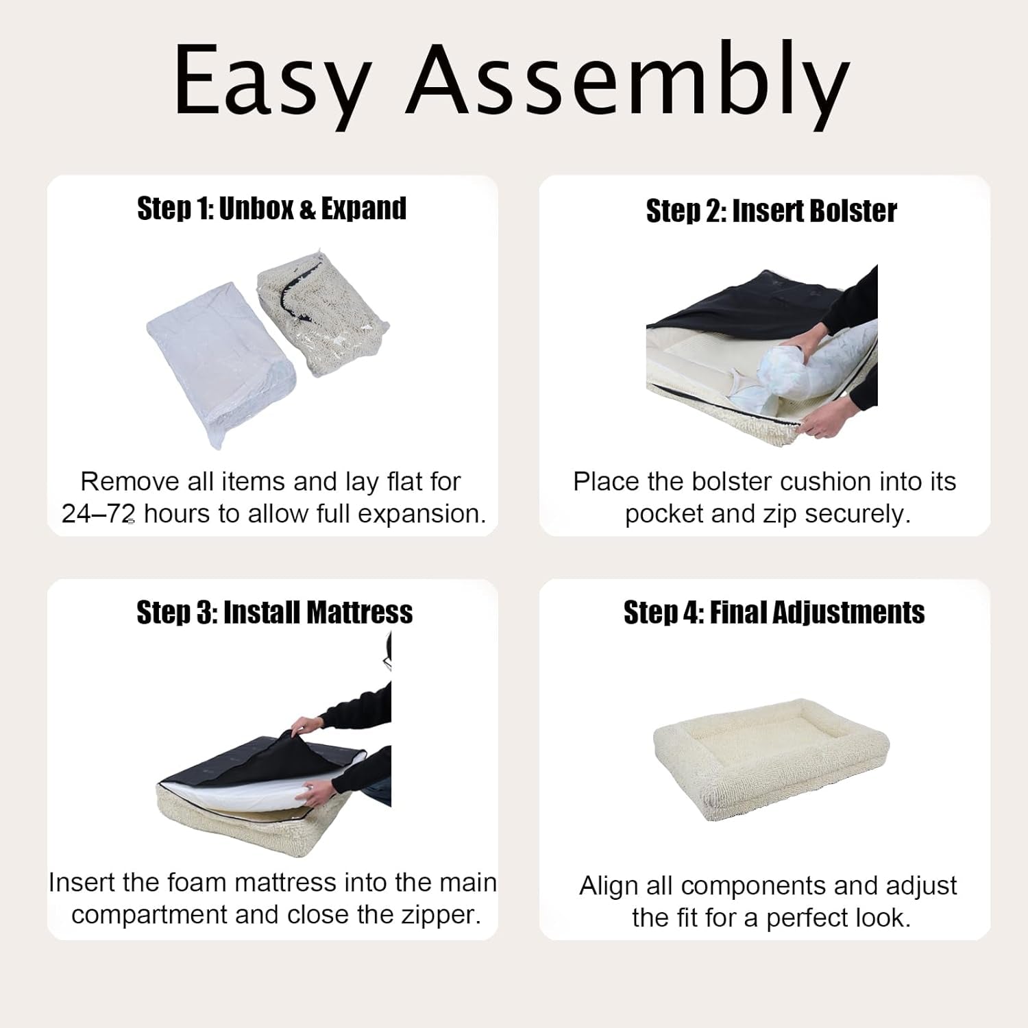 Orthopedic Dog Bed for Medium Dog Cat Noodle Cover Egg-Foam Dog Cat Bed Medium Pet Sofa with Removable Cover Washable Waterproof Pet Couch Beds (White, 30.0" L X 20.0" W X 6.3" Th)