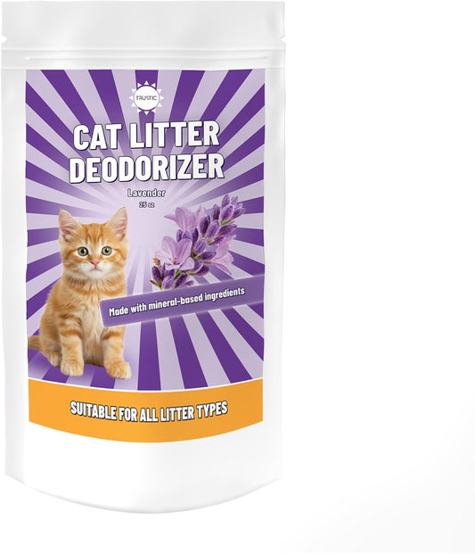 Cat Litter Deodorizer Powder - Litterbox Odor Eliminator - Smell Absorber for Litter Box and Scent Neutralizer (25 Oz, Lavender)