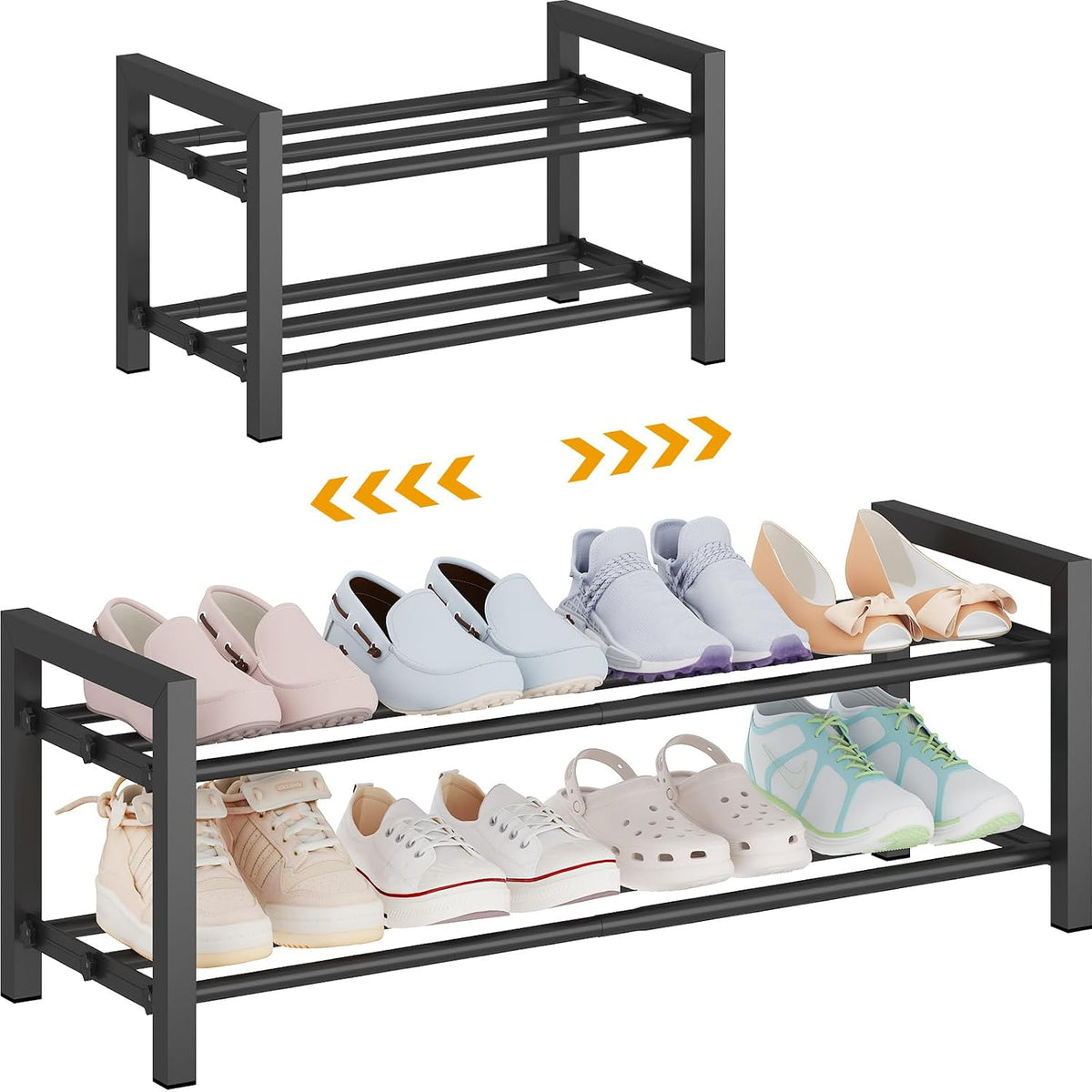 Detsuk Expandable Metal Shoe Rack for Closet Entryway, 2 Tier Shoe Storage