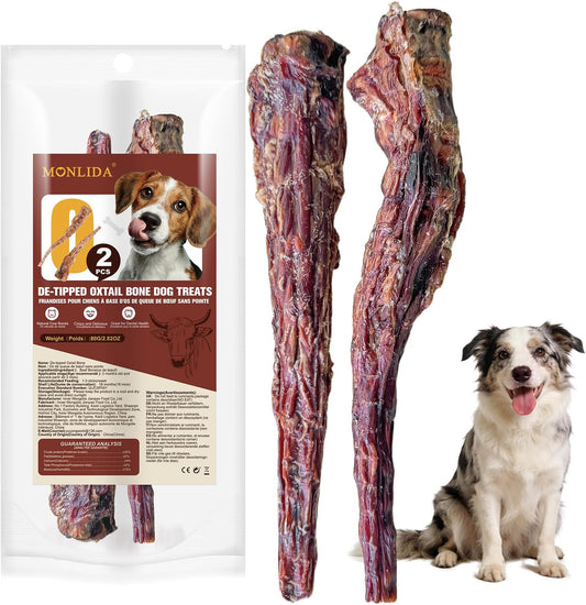 Grass-Fed Beef Tail Bones for Dogs, 2 Pack Crunchy Dental Chews, Single Ingredient Dog Treats, Rawhide-Free Natural Dog Chew for Teeth Cleaning & Aggressive Chewers