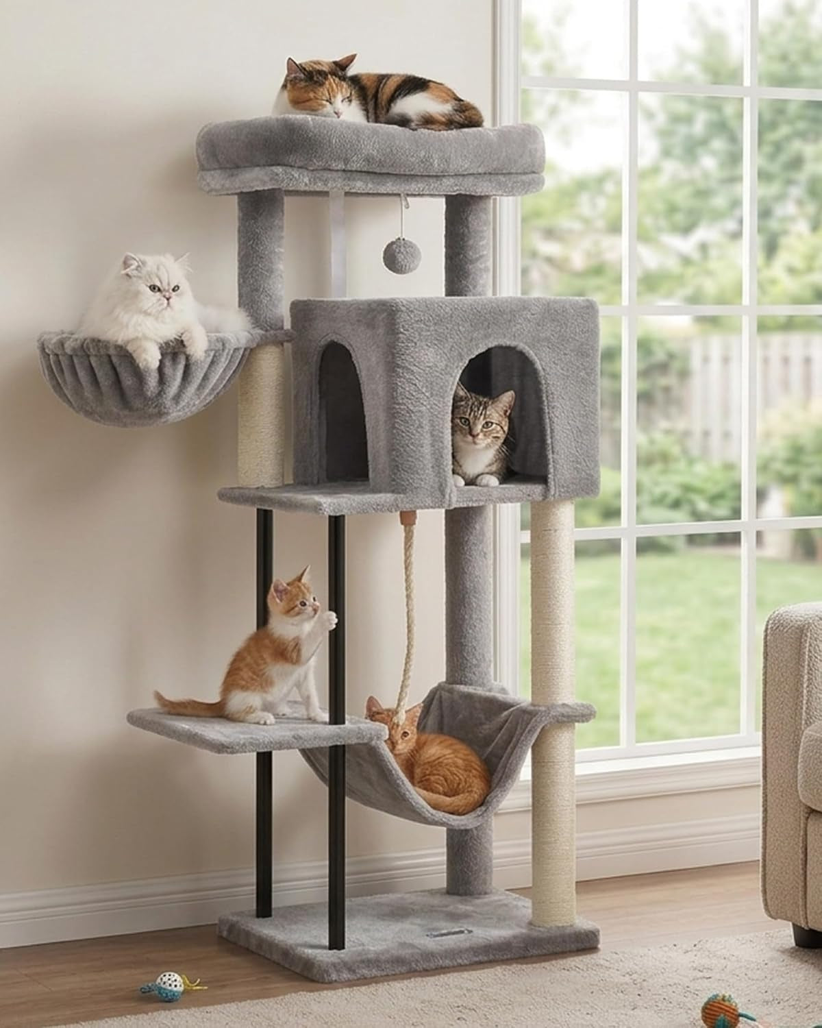 Gitelsnour Cat Tree, 43.3'' Cat Tower with Hammock for Kittens GCT004SW